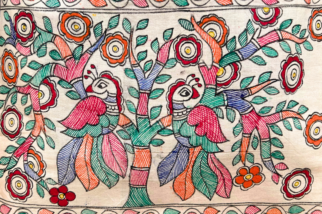 Aprudha Hand-Painted Madhubani Pakshi Saree & Blouse Bag - Pack of 4