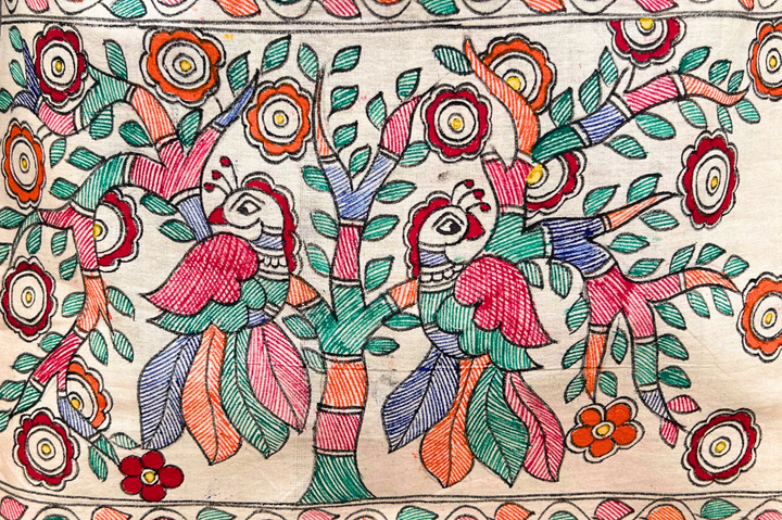 Aprudha Hand-Painted Madhubani Pakshi Saree & Blouse Bag - Pack of 4