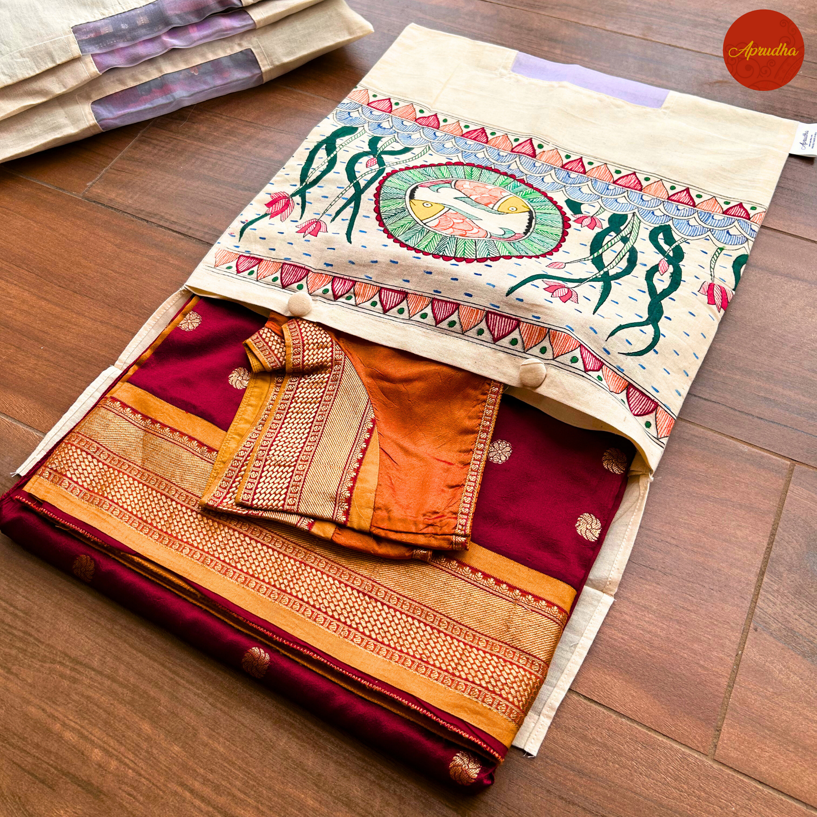 Madhubani Fish Art - Aprudha Saree with Blouse Bags - Pack of 4