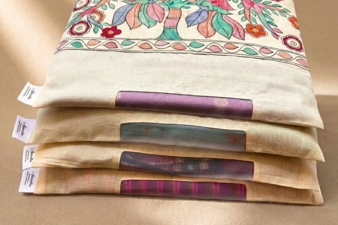 Aprudha Hand-Painted Madhubani Pakshi Saree & Blouse Bag - Pack of 4