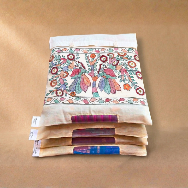 Aprudha Hand-Painted Madhubani Pakshi Saree & Blouse Bag - Pack of 4