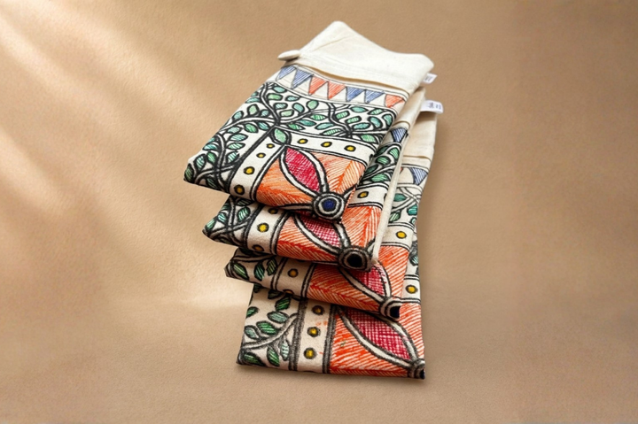 Madhubani Chauka Prakriti art – Aprudha saree bag with blouse bag - Pack of 4