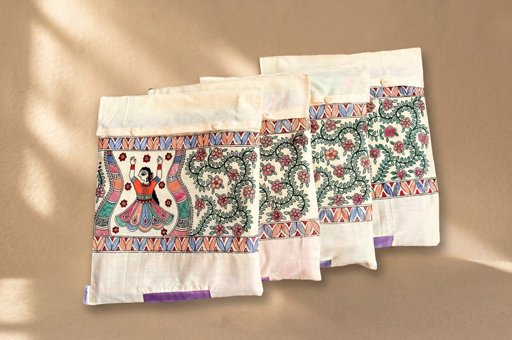 Aprudha Hand-Painted Madhubani Nayika Saree & Blouse Bag - Pack of 4