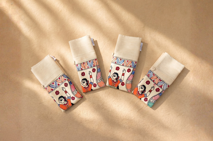Aprudha Hand-Painted Madhubani Nayika Saree & Blouse Bag - Pack of 4