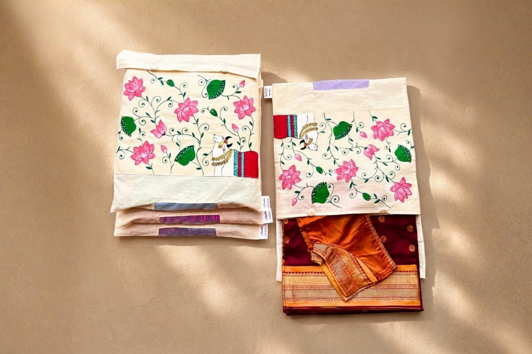Aprudha Hand-Painted Pichwai art inspired Saree Bag - Pack of 4