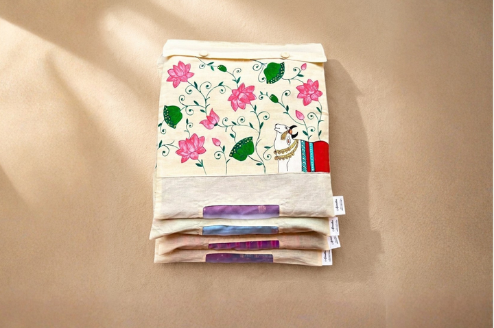 Aprudha Hand-Painted Pichwai art inspired Saree Bag - Pack of 4