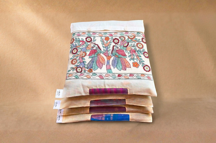 Aprudha Hand-Painted Madhubani Pakshi Saree & Blouse Bag - Pack of 4