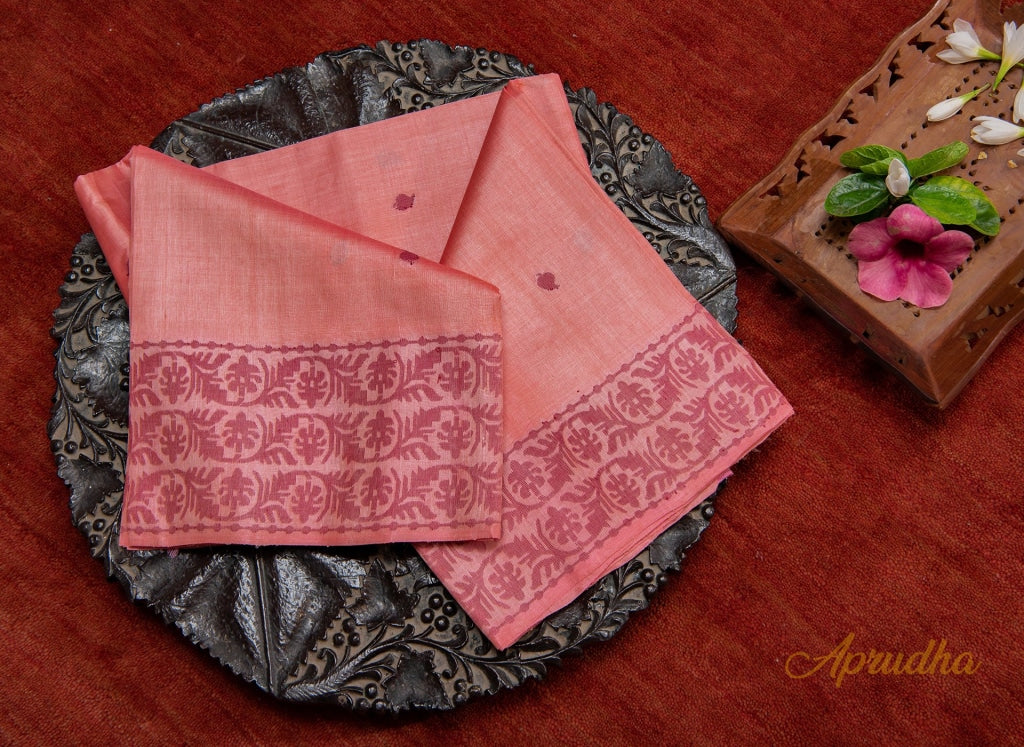 Pastel Pink Pure Kosa Silk Saree - Aprudha