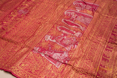 Swarn Kanya - Magenta Pink & Golden Madhubani Hand Painted Tussar Silk Saree