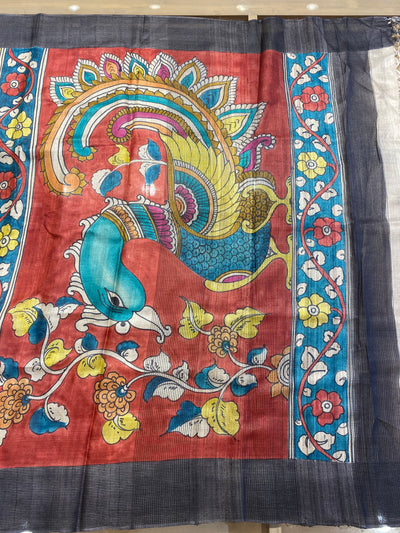 Yellow Karavati Silk Saree - Handpainted With Kalamkari