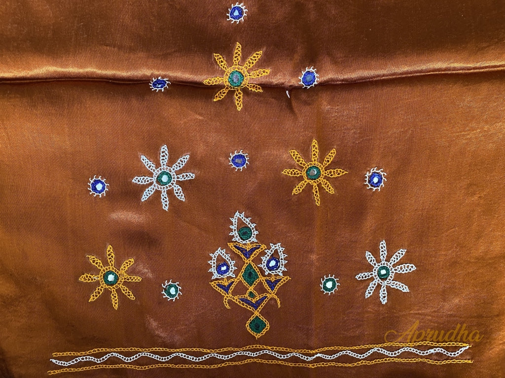 Cinnamon Brown Mirror Hand Embroidered Blouse Piece