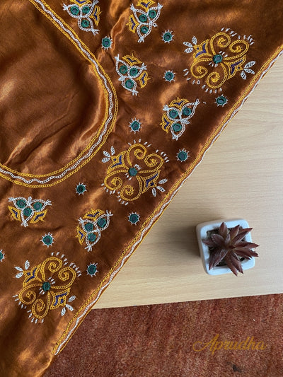 Curry Brown Mirror Hand-Embroidered Blouse Piece