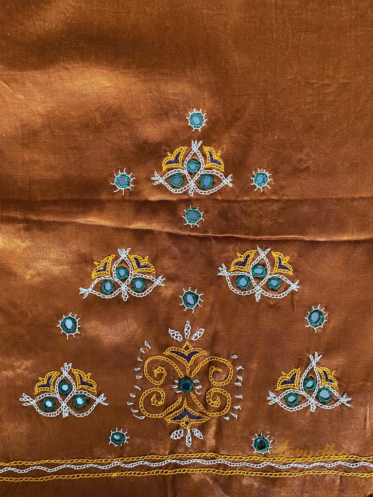 Curry Brown Mirror Hand-Embroidered Blouse Piece