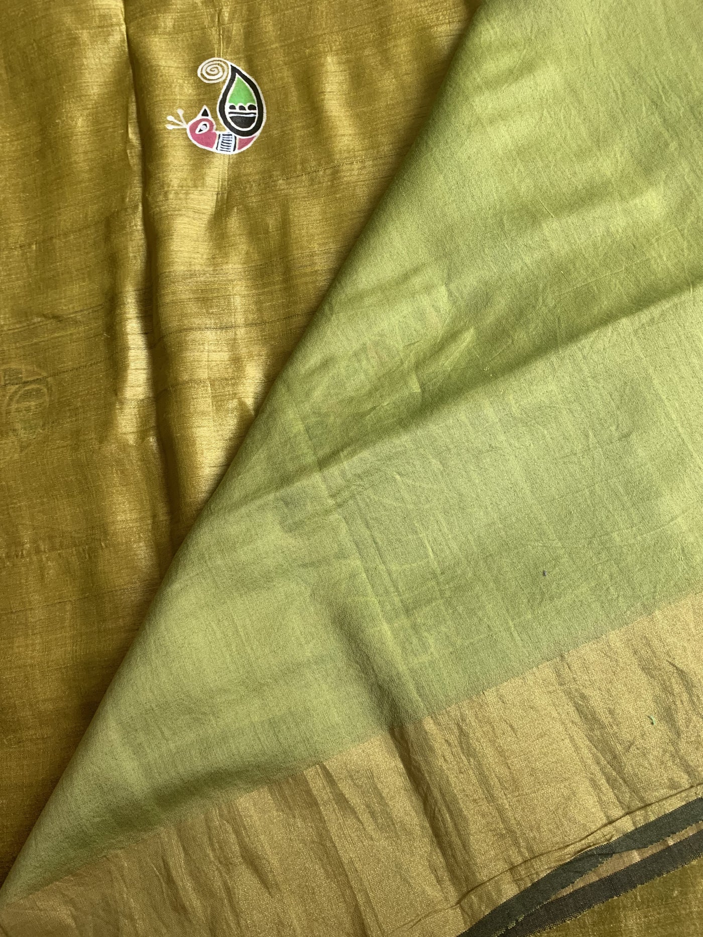 Mustard Yellow Pure Silk Gond Hand Painted Saree