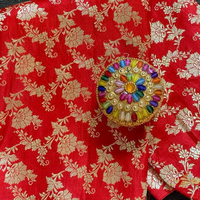 Bridal Red Banarasi Brocade Blouse Piece With Silver Zari - Aprudha