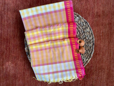 Creamy Yellow Handwoven Cotton Saree