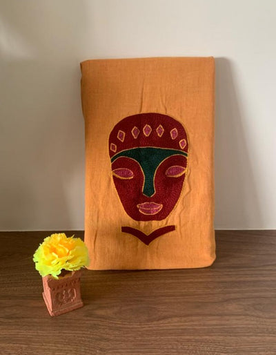 Orange - Maroon Hand Embroidered - Face Mask Blouse Piece
