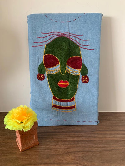 Blue - Green Hand Embroidered - Face Mask Blouse Piece